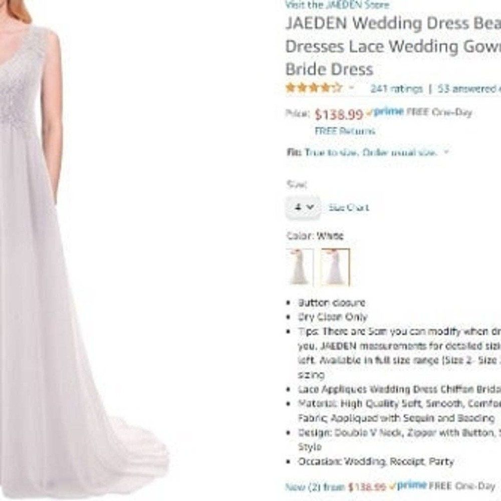 JAEDEN White Lace A-Line Wedding Gown - Size 4